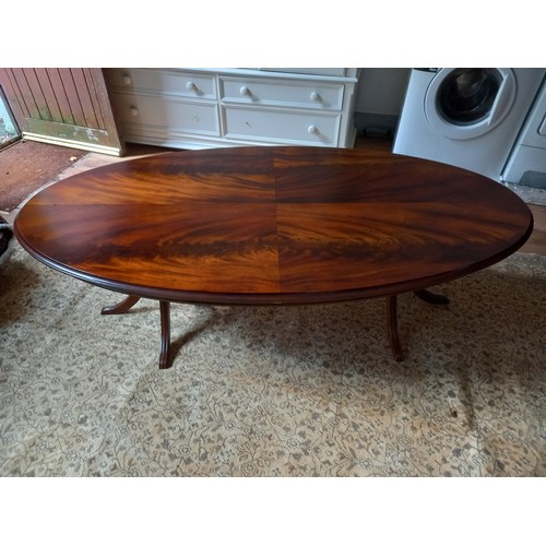 824 - Figured Mahogany Coffee Table Oval Form Finely Detailed Approximately 5ft Wide x 18 Inches High