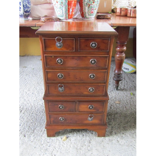 2055 - Neat Form Yew Wood Chest on Chest of Eight Drawers Approximately 20 Inches Wide x 34 Inches High