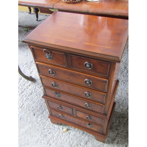 2055 - Neat Form Yew Wood Chest on Chest of Eight Drawers Approximately 20 Inches Wide x 34 Inches High