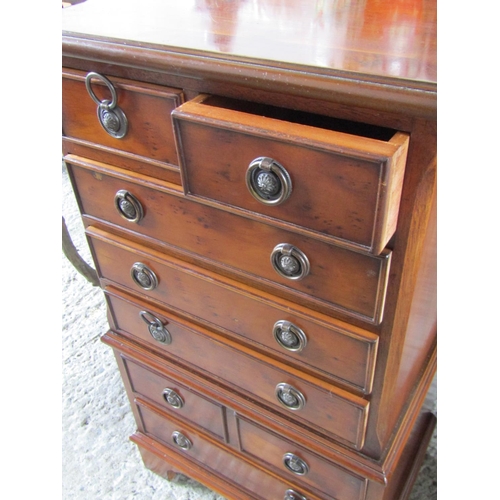 2055 - Neat Form Yew Wood Chest on Chest of Eight Drawers Approximately 20 Inches Wide x 34 Inches High