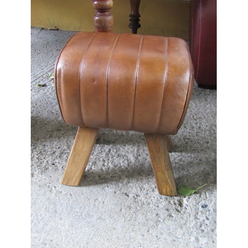 2057 - Designer Tan Leather Footstool  Approximately 18 Inches Wide x 22 Inches High