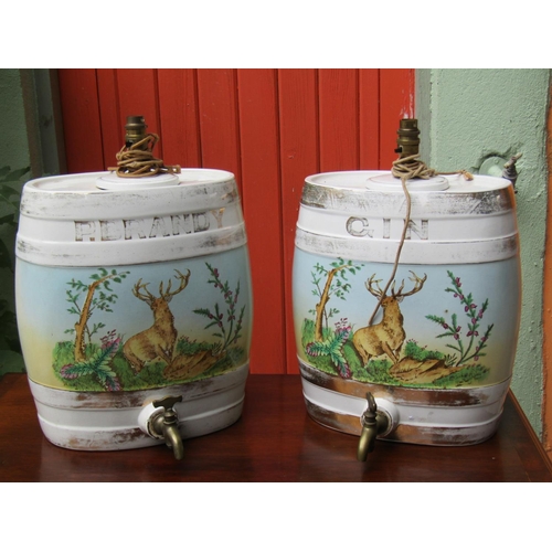 2060 - Pair of Antique Porcelain Brandy and Gin Barrels Now Converted for Use as Lamps Each Approximately 1... 