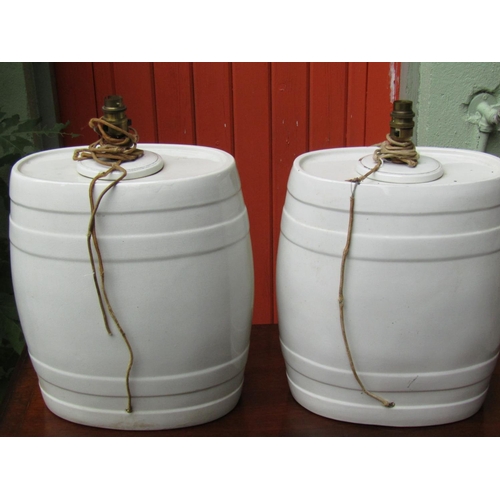 2060 - Pair of Antique Porcelain Brandy and Gin Barrels Now Converted for Use as Lamps Each Approximately 1... 