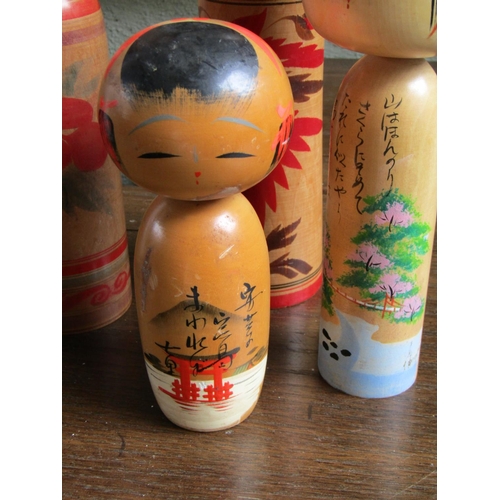 2061 - Four Old Japanese Painted Wooden Dolls Tallest Approximately 14 Inches High