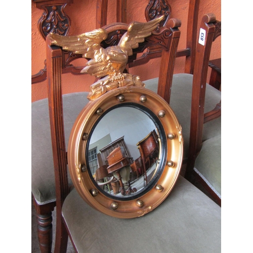 2062 - Gilded Convex Mirror with Upper Eagle Surmount Approximately 20 Inches High x 16 Inches Wide