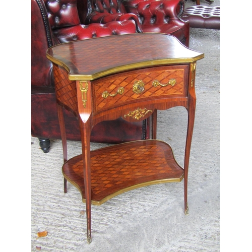 2064 - French Ormolu Mounted Kingswood and Rosewood Marquetry Decorated Single Drawer Shaped Form Side Tabl... 