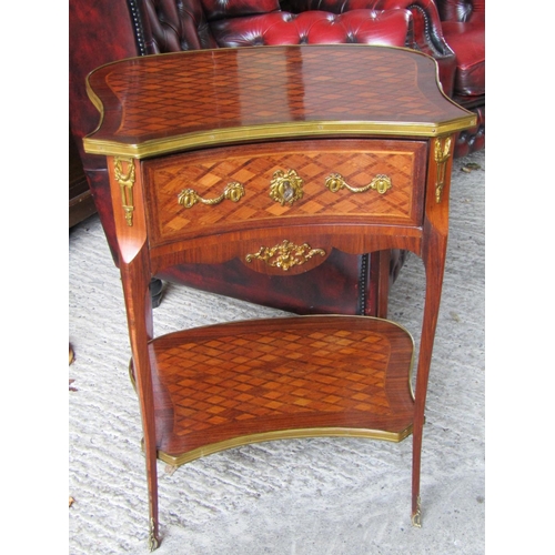 2064 - French Ormolu Mounted Kingswood and Rosewood Marquetry Decorated Single Drawer Shaped Form Side Tabl... 