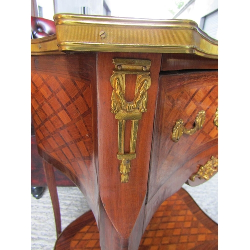 2064 - French Ormolu Mounted Kingswood and Rosewood Marquetry Decorated Single Drawer Shaped Form Side Tabl... 