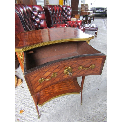 2064 - French Ormolu Mounted Kingswood and Rosewood Marquetry Decorated Single Drawer Shaped Form Side Tabl... 