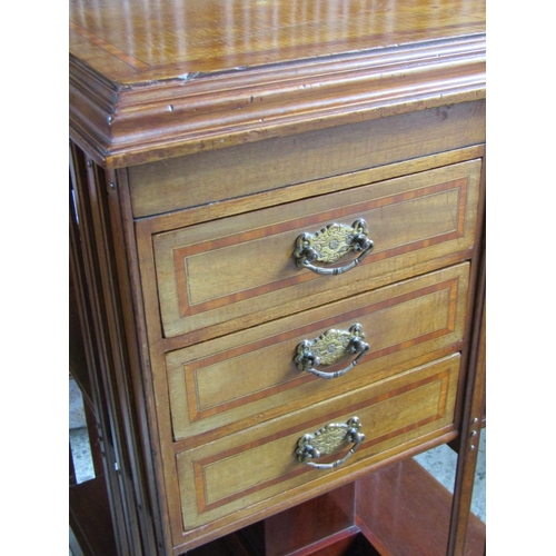 2065 - Edwardian Mahogany Revolving Floor Bookcase with Three Drawers to One Side Satinwood Inlay Throughou... 