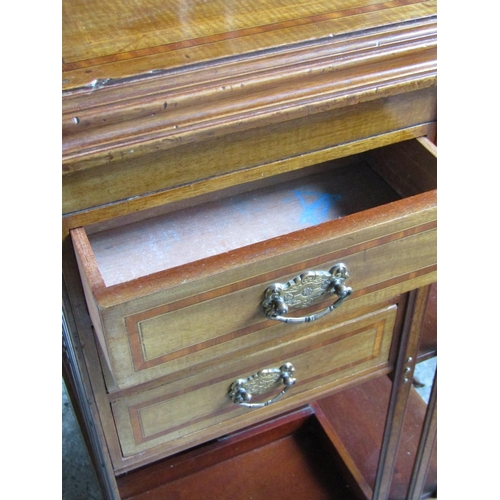 2065 - Edwardian Mahogany Revolving Floor Bookcase with Three Drawers to One Side Satinwood Inlay Throughou... 