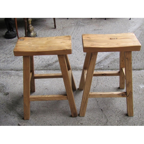 2066 - Pair of Elm High Stools of Good Construction