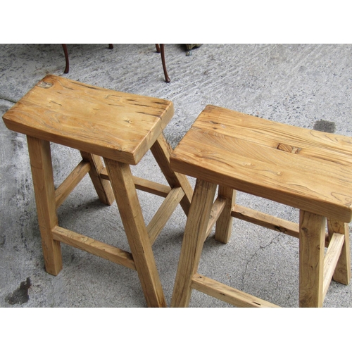 2066 - Pair of Elm High Stools of Good Construction