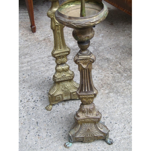 2067 - Pair of Church Candle Rests Brass Pedestal Form each Approximately 28 Inches High