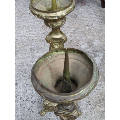 2067 - Pair of Church Candle Rests Brass Pedestal Form each Approximately 28 Inches High