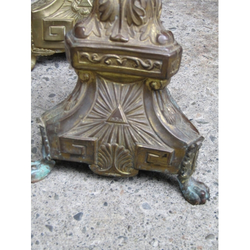 2067 - Pair of Church Candle Rests Brass Pedestal Form each Approximately 28 Inches High