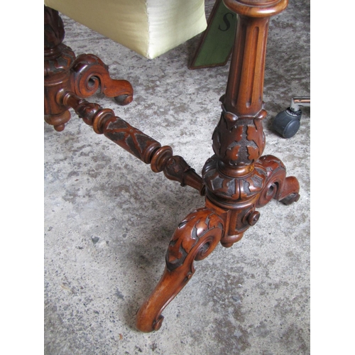 2068 - Victorian Figured Walnut Ladies Work table with Well Fitted Interior above Carved Side Supports Appr... 