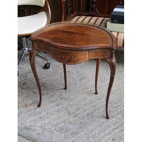 2069 - Inlaid Rosewood Shaped Form Side Table with Brass Galleried Railing above Single Drawer Approximatel... 