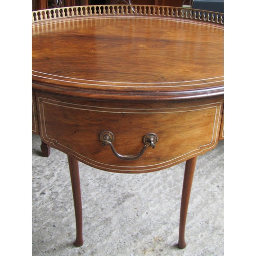 2069 - Inlaid Rosewood Shaped Form Side Table with Brass Galleried Railing above Single Drawer Approximatel... 