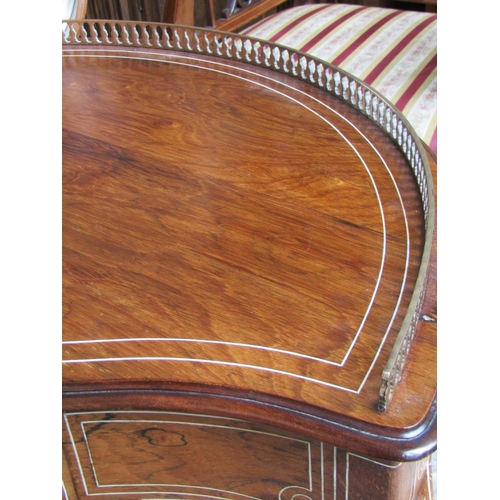 2069 - Inlaid Rosewood Shaped Form Side Table with Brass Galleried Railing above Single Drawer Approximatel... 