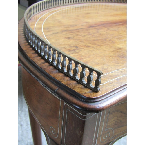 2069 - Inlaid Rosewood Shaped Form Side Table with Brass Galleried Railing above Single Drawer Approximatel... 