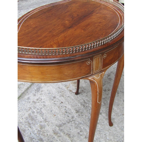 2069 - Inlaid Rosewood Shaped Form Side Table with Brass Galleried Railing above Single Drawer Approximatel... 