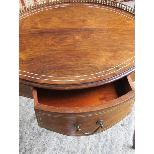 2069 - Inlaid Rosewood Shaped Form Side Table with Brass Galleried Railing above Single Drawer Approximatel... 