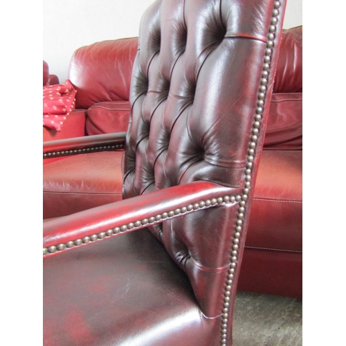 2075 - Burgundy Leather Deep Button Upholstered Full Size Gainsborough Desk Armchair Swivel Base