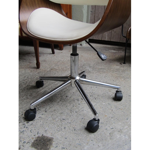 2076 - Designer Desk Armchair Walnut Framed above Chrome Swivel Base Eames Style