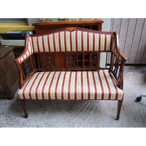 2077 - Edwardian Satinwood Inlaid Mahogany Twin Settee Attractively Upholstered above Tapering Supports App... 