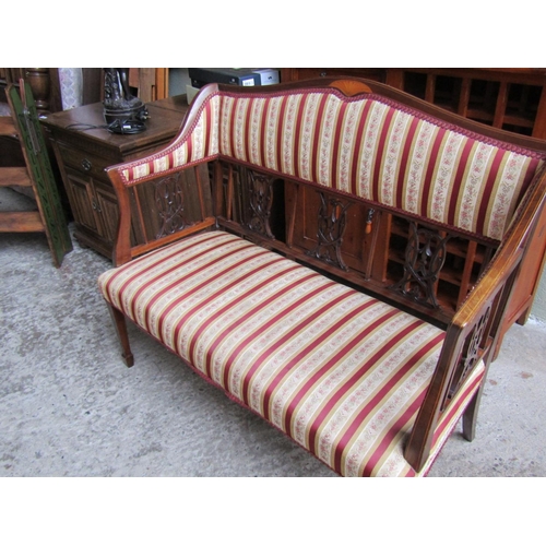 2077 - Edwardian Satinwood Inlaid Mahogany Twin Settee Attractively Upholstered above Tapering Supports App... 