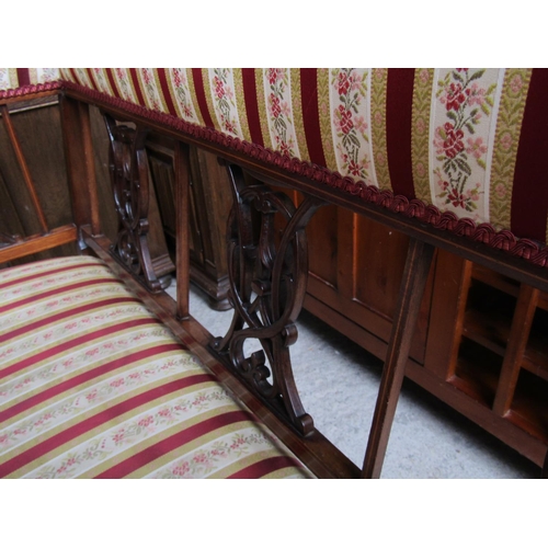 2077 - Edwardian Satinwood Inlaid Mahogany Twin Settee Attractively Upholstered above Tapering Supports App... 