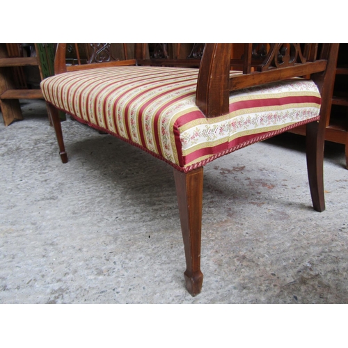 2077 - Edwardian Satinwood Inlaid Mahogany Twin Settee Attractively Upholstered above Tapering Supports App... 