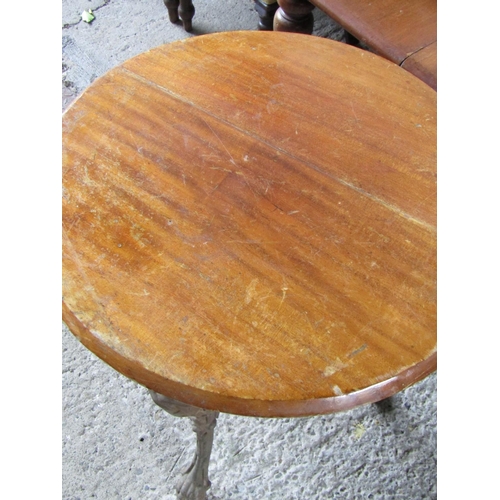 2080 - Cast Iron Circular Form Bar Table with Mahogany Top Approximately 20 Inches Diameter x 30 Inches Hig... 