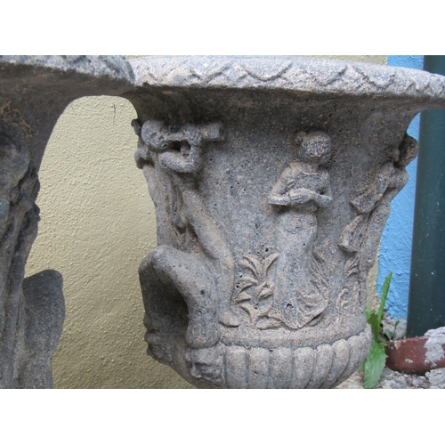 2090 - Pair of Composite Stone Pedestal Urns Classical Form Each Approximately 24 Inches High