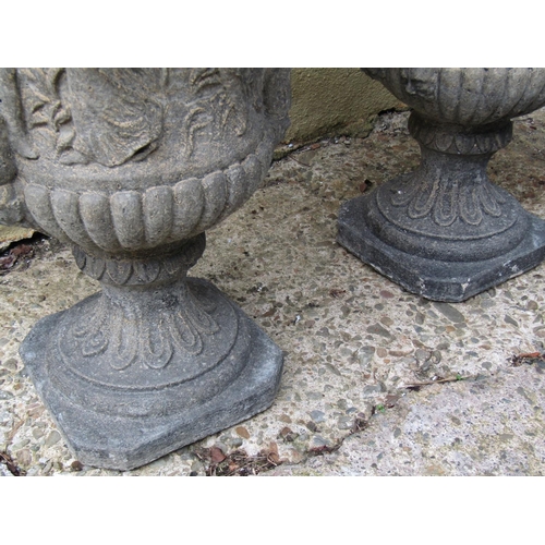 2090 - Pair of Composite Stone Pedestal Urns Classical Form Each Approximately 24 Inches High