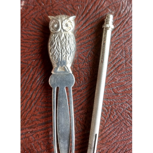 2093 - Silver Items Including Owl Motif Page Marker Quantity as Photographed Largest Approximately 12cm Lon... 