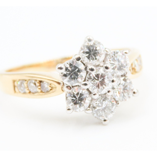 1 - Diamond Set Ladies Daisy Form Cluster Ring Mounted in 18 Carat Yellow Gold Further Diamonds Set to S... 