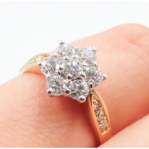 1 - Diamond Set Ladies Daisy Form Cluster Ring Mounted in 18 Carat Yellow Gold Further Diamonds Set to S... 