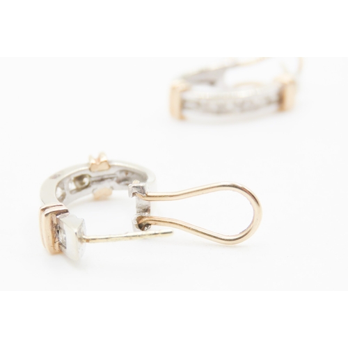 10 - Pair of Diamond Seven Stone Set Earrings Mounted in 14 Carat White and Yellow Gold 2cm High