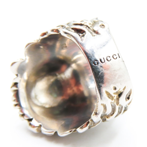 103 - Gucci Crystal Set Lion Motif Statement Ring Set in Silver Ring Size T and a Half Signed