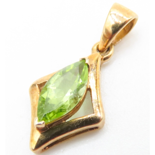 104 - Marquise Cut Peridot Set Pendant Mounted in 9 Carat Yellow Gold 1.5cm High