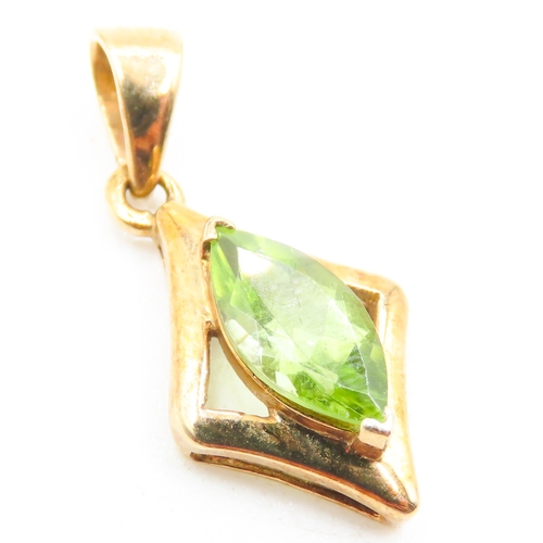 104 - Marquise Cut Peridot Set Pendant Mounted in 9 Carat Yellow Gold 1.5cm High