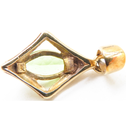 104 - Marquise Cut Peridot Set Pendant Mounted in 9 Carat Yellow Gold 1.5cm High