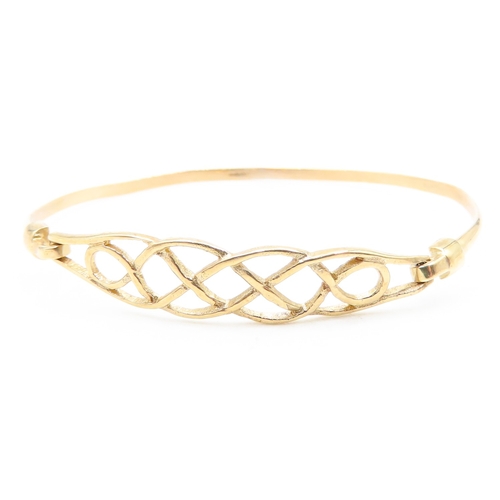 106 - 9 Carat Yellow Gold Celtic Motif Bangle Bracelet Inner Width 6cm