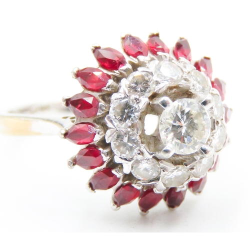 107 - Diamond Centre Stone Ring with Diamond and Marquise Cut Ruby Set Double Halo Surround Set in Platinu... 