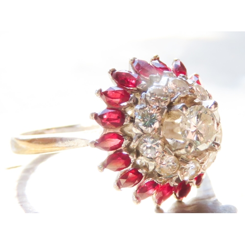 107 - Diamond Centre Stone Ring with Diamond and Marquise Cut Ruby Set Double Halo Surround Set in Platinu... 