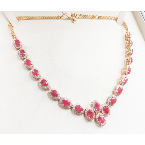 11 - Attractively Detailed Ruby and Diamond Cluster Set Ladies Necklace Mounted in 21 Carat Yellow Gold 4... 