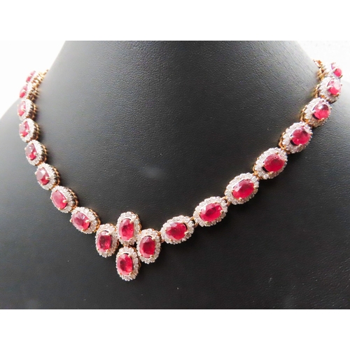 11 - Attractively Detailed Ruby and Diamond Cluster Set Ladies Necklace Mounted in 21 Carat Yellow Gold 4... 