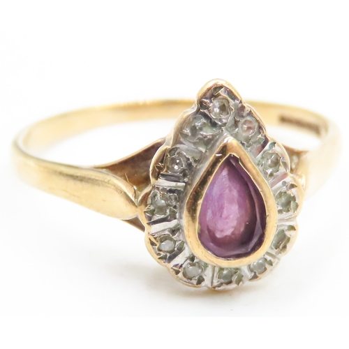 115 - Pear Cut Amethyst Bezel Set Ring with Diamond Set Surround Mounted in 9 Carat Yellow Gold Ring Size ... 